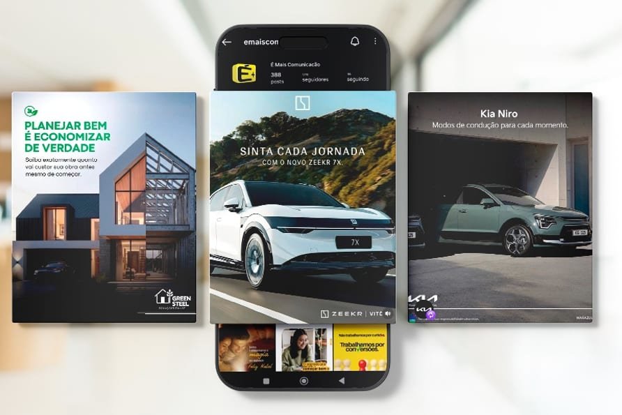 Criativos de redes sociais dos segmentos automotivo e imobiliário